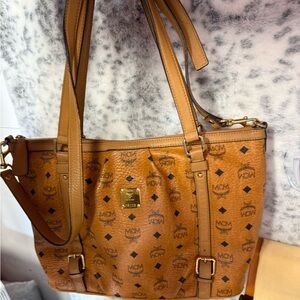 MCM Cognac Visetos shoulder or Tote w/ crossbody strap